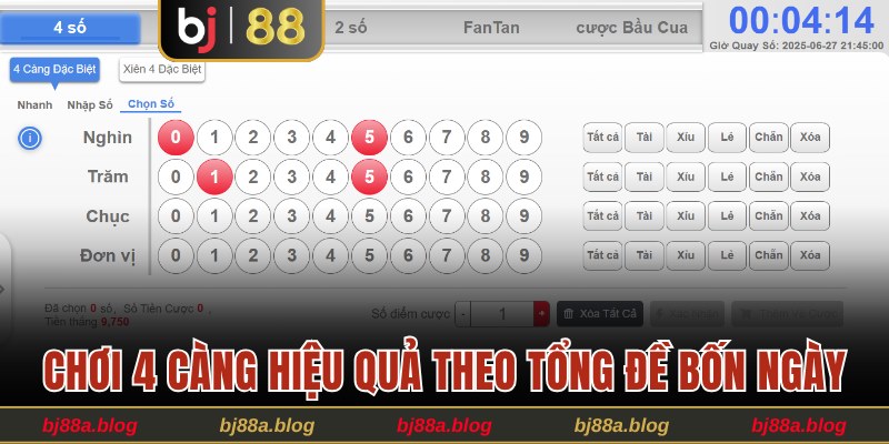 Chơi 4 càng hiệu quả theo tổng đề bốn ngày